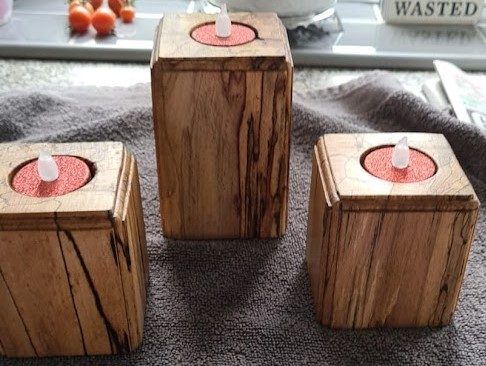 Terry, tea lights, wood craft.